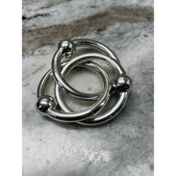 3 ring Silver Baby Rattle/teether Lunt-C303 Vintage Classic Rattler Shiny - Picture 6 of 6